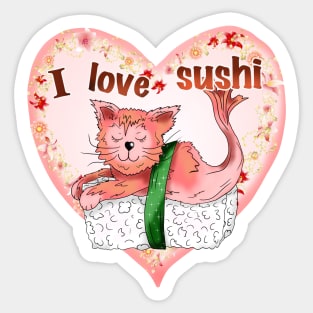 sushi cat I love sushi heart Sticker